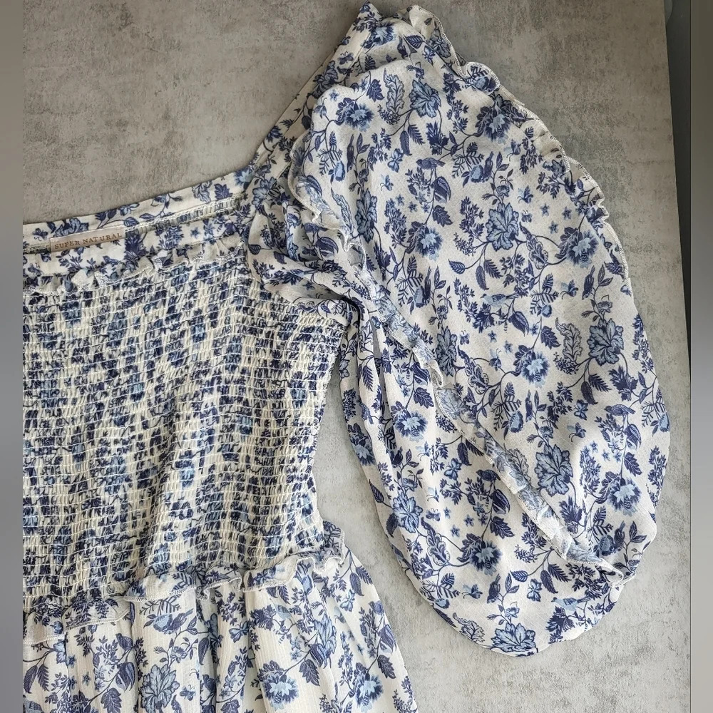 Super Natural Secret Mission Dress Med Blue‎ Floral Smock Cottage Garden Party - Picture 4 of 11